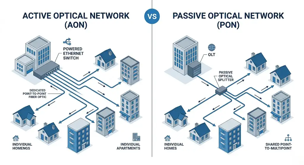 AON vs PON: Bạn nên chọn kiến ​​trúc FTTH nào?