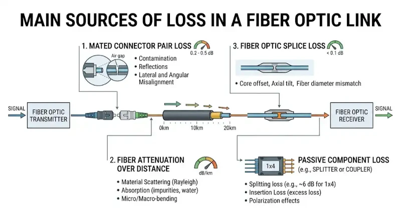 Fiber link loss components diagram@dimifiber Fiber link loss components diagram@dimifiber